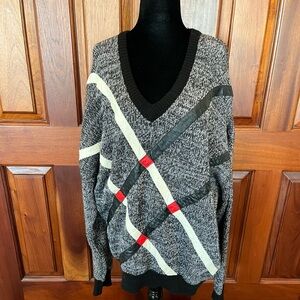 Vintage Alan Stuart Leather Wool Blend Sweater XL Grandpa Black Red White 1980’s